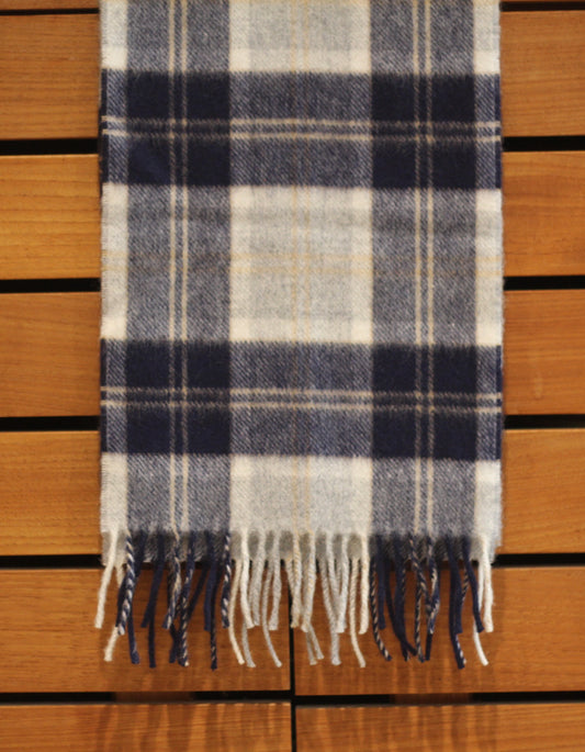 ÉCHARPE TARTAN GRIS CLAIR ET MARINE